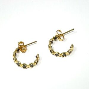 New Anthropologie Gold Huggie Hoop Earrings Black